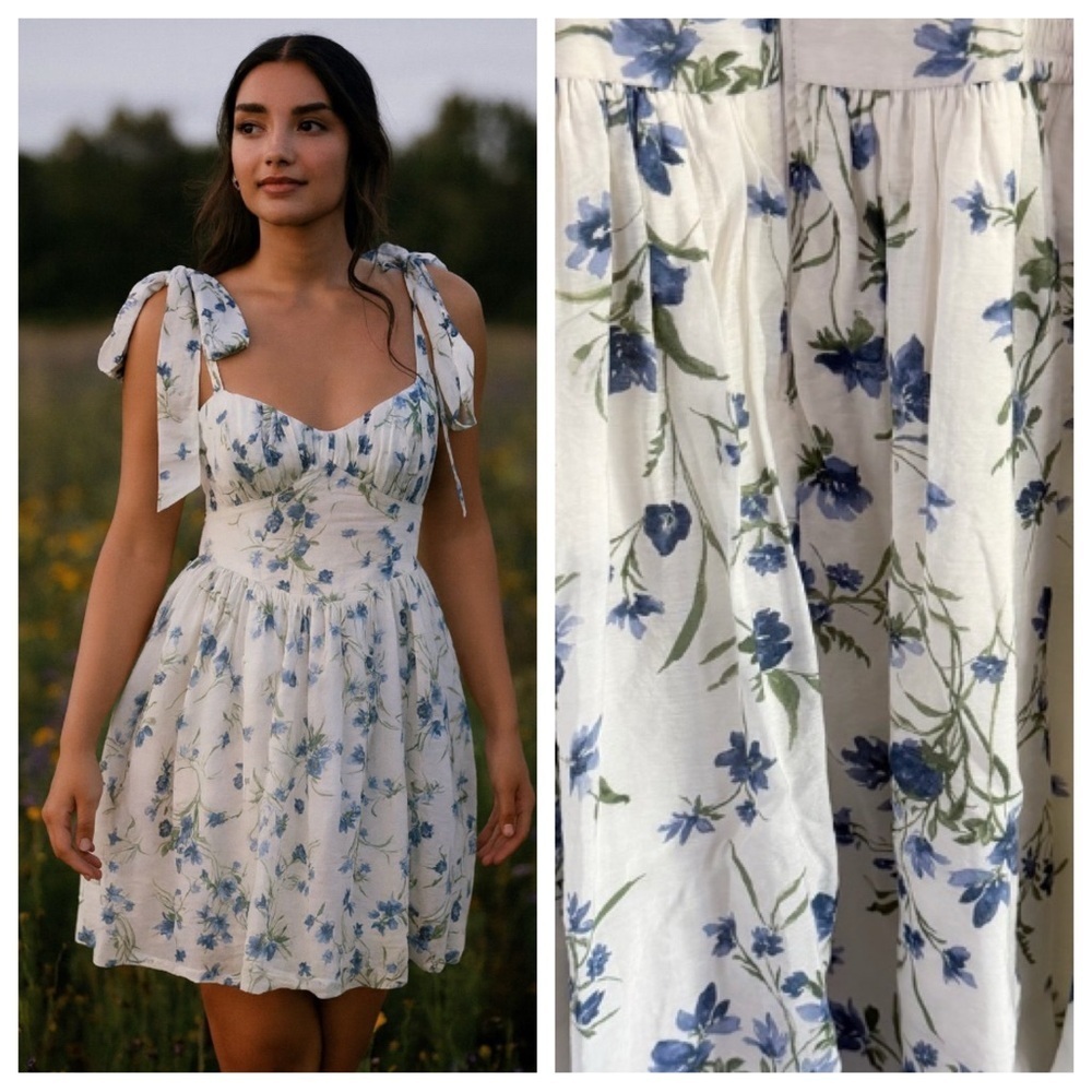 Abercrombie & Fitch White Floral Tie Shoulder Mini Dress Size Small 41250